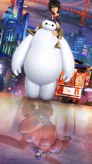 Hiro Hamada and Baymax San Fransokyo Night Mobile Wallpaper