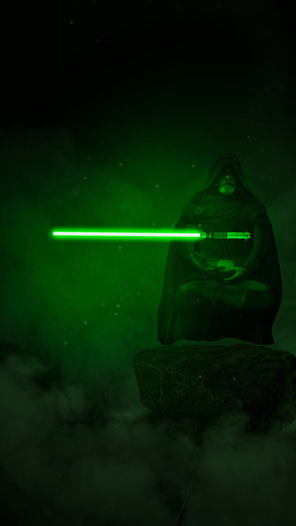 Jedi Master Levitation Green Lightsaber Mobile Wallpaper