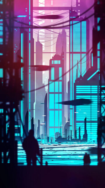 Futuristic Neon Cyberpunk Cityscape Mobile Wallpaper