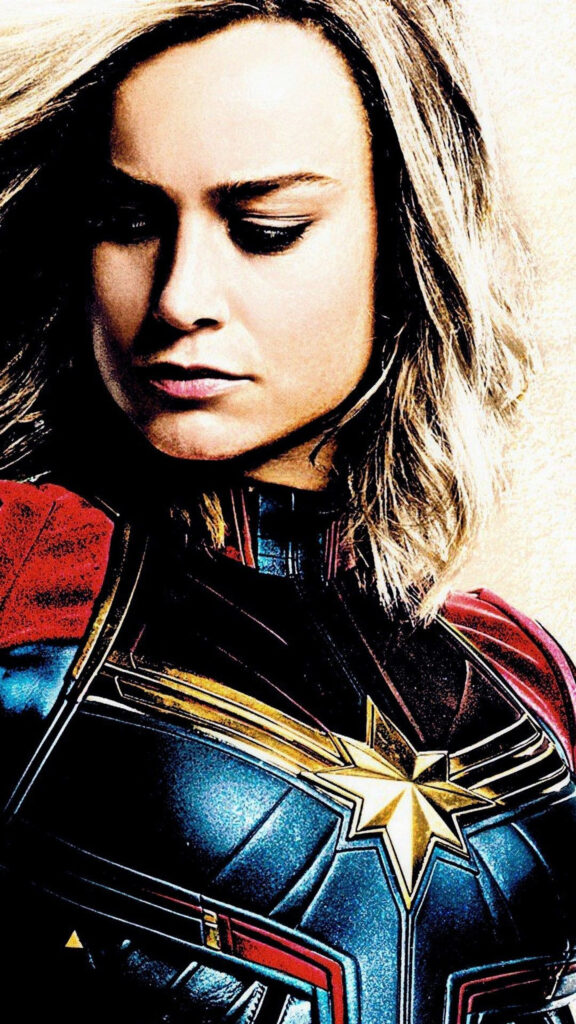 Captain Marvel Cinematic Close Up Mobile Wallpaper