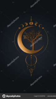 Golden Moon Phase and Sacred Geometry Spiritual Energy Art Wallpaper