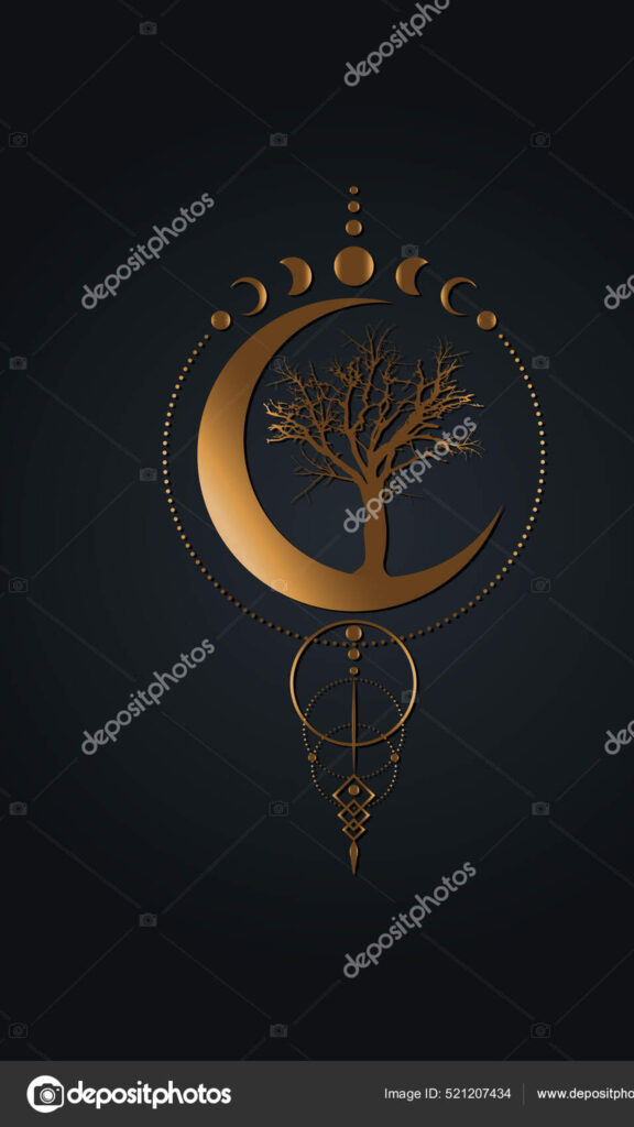 Golden Moon Phase and Sacred Geometry Spiritual Energy Art Wallpaper