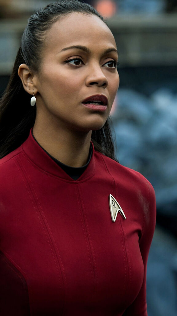 Zoe Saldaña Star Trek Uniform Close-Up Mobile Wallpaper