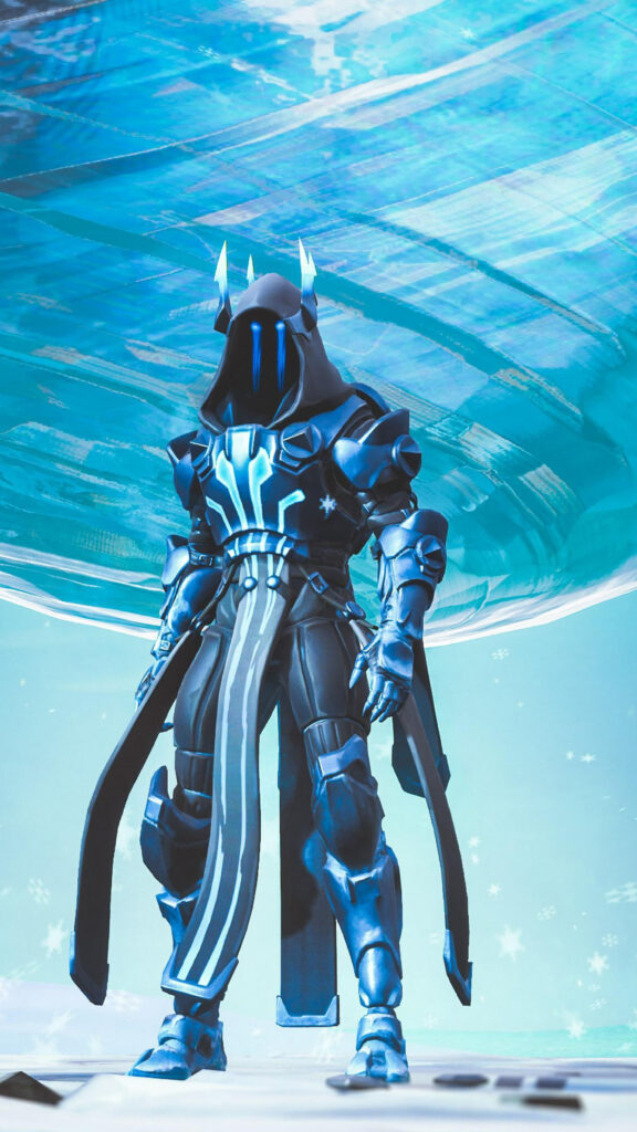 Blue Ice King Warrior Standing in Winter Mobile Wallpaper