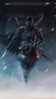 Samurai Warrior in Snowy Battlefield Mobile Wallpaper