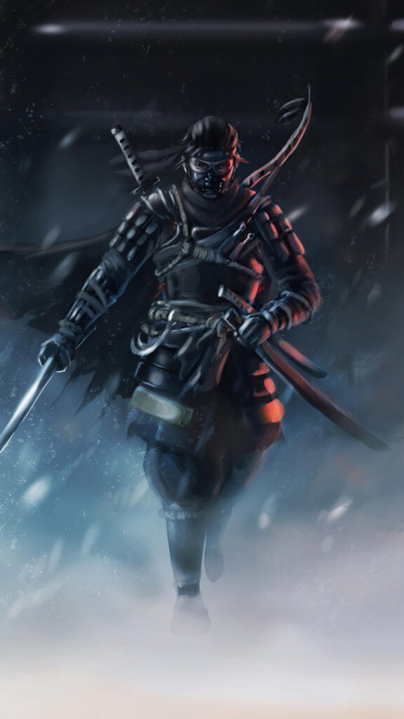 Samurai Warrior in Snowy Battlefield Mobile Wallpaper