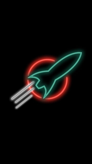 Neon Rocket Ship Minimalist Black Mobile Wallpaper