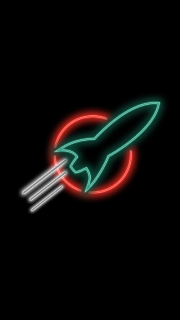 Neon Rocket Ship Minimalist Black Mobile Wallpaper