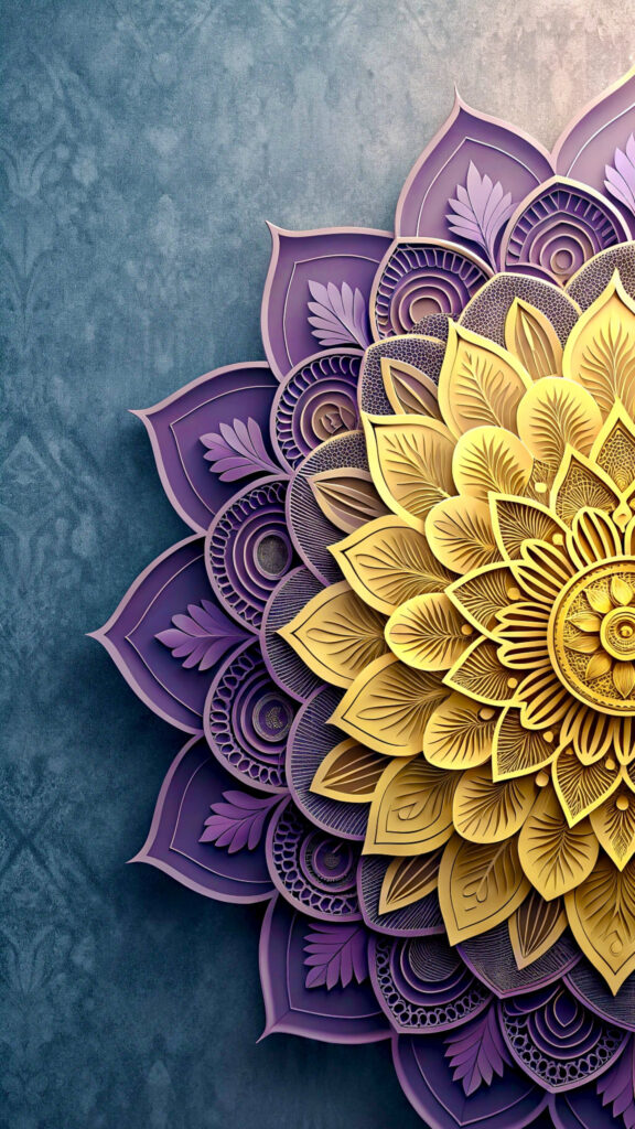 Golden Purple Mandala Spiritual Energy and Sacred Geometry Aesthetic Wallpaper