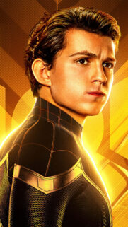 Spider-Man Tom Holland in Black and Gold Suit Mobile Wallpaper