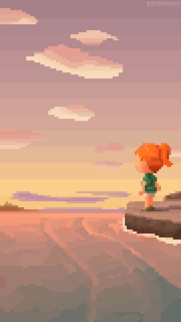 Pixel Art Sunset Landscape Mobile Wallpaper