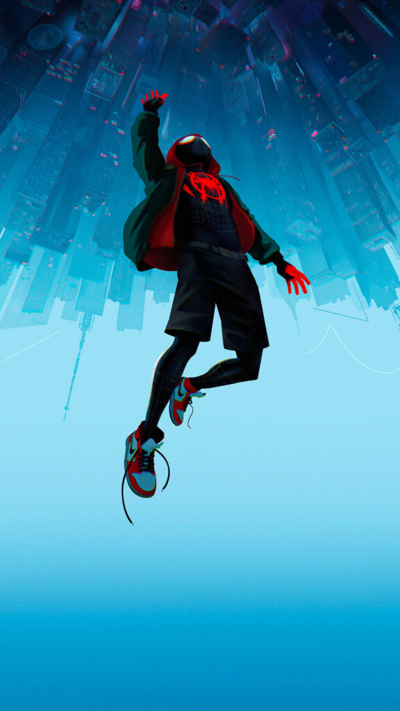 Miles Morales Upside Down City Leap Mobile Wallpaper