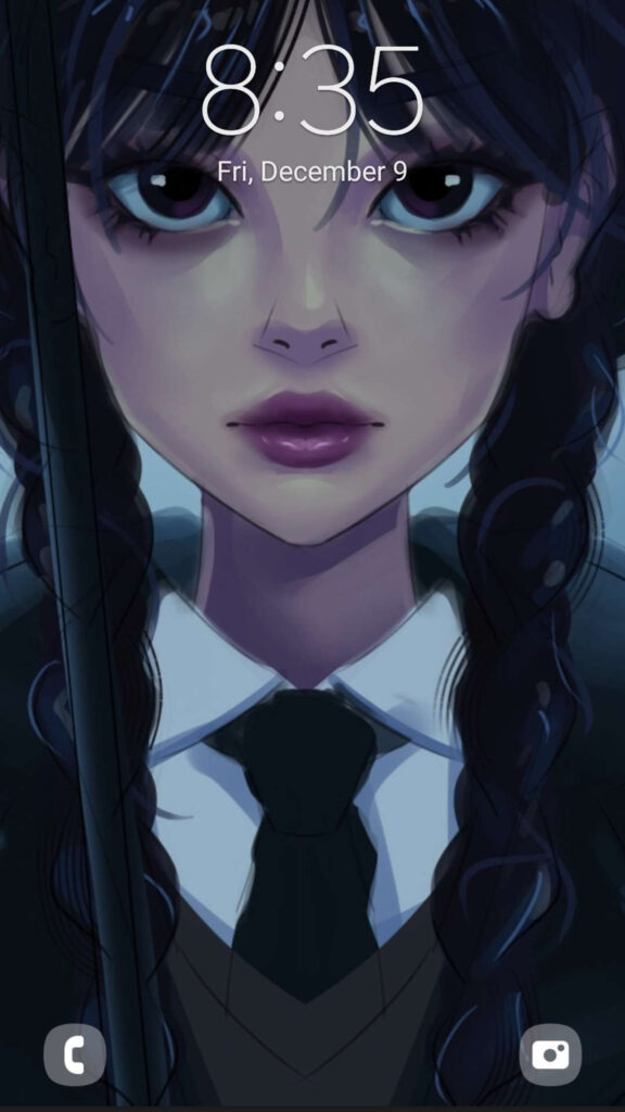 Wednesday Addams Anime Style Digital Art Mobile Wallpaper