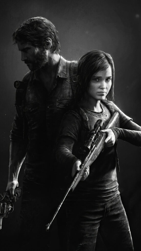 The Last of Us Joel and Ellie Monochrome Mobile Wallpaper