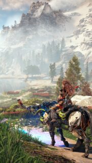 Aloy Riding a Mechanical Mount Mobile Wallpaper