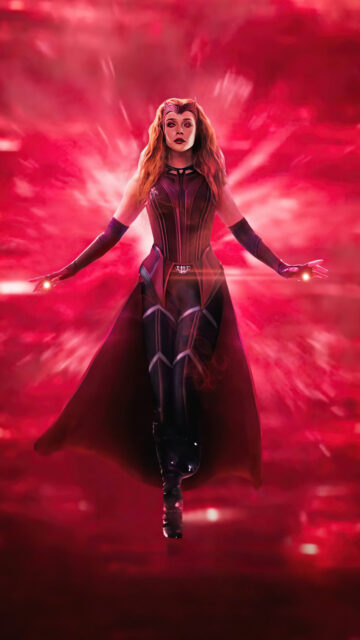 Scarlet Witch Floating in Chaos Magic Cinematic Mobile Wallpaper