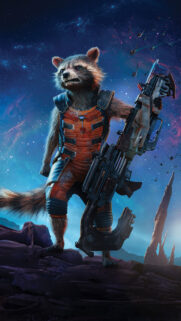 Rocket Raccoon Standing On Rocky Planet Mobile Wallpaper