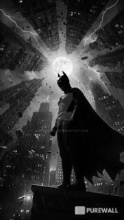 Batman Dark Knight Gotham City Rain Black and White Mobile Wallpaper