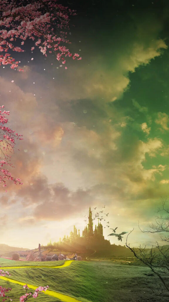 Fantasy Castle with Yellow Brick Road Mobile Wallpaper