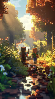 Minecraft Adventure in Golden Sunlight Mobile Wallpaper
