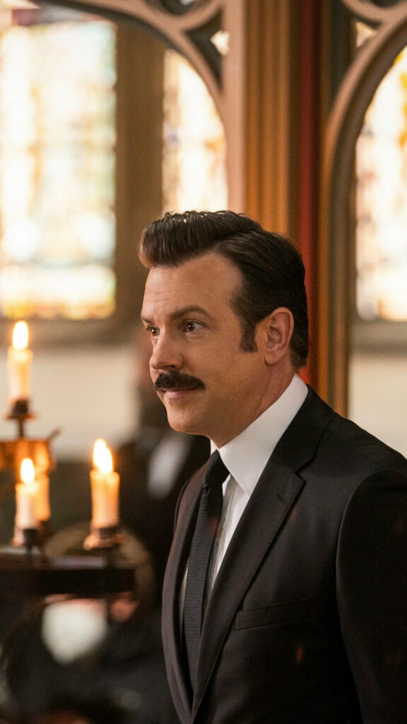 Jason Sudeikis as Ted Lasso Funeral Suit Portrait Mobile Wallpaper