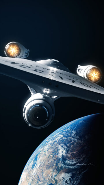 Starship Enterprise Orbiting Earth 4K Mobile Wallpaper