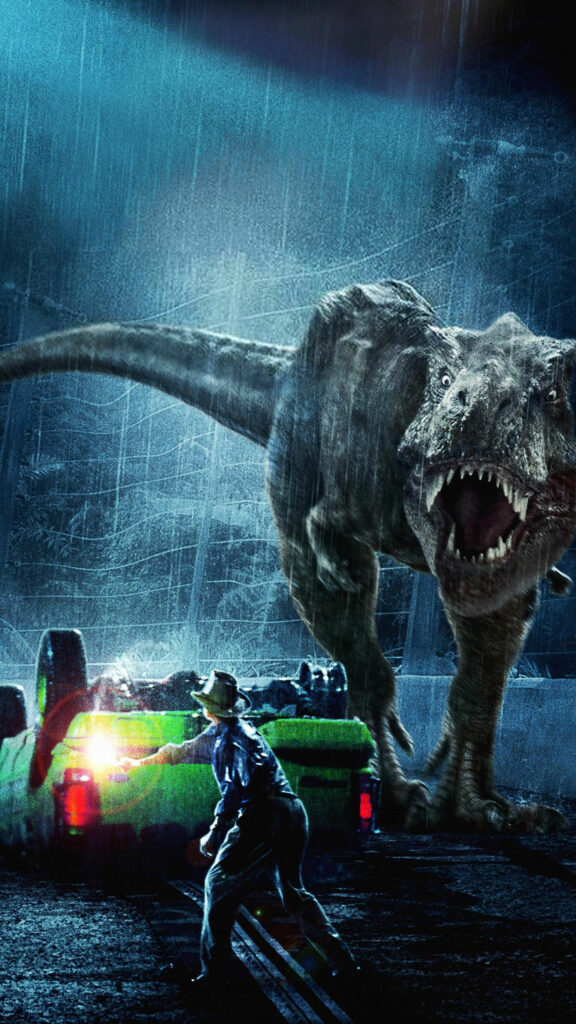 T-Rex Attacking in Jurassic Park Mobile Wallpaper