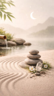 Zen Garden Meditation and Crystal Energy Manifestation Aesthetic Wallpaper