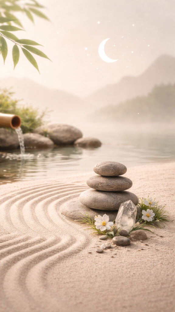 Zen Garden Meditation and Crystal Energy Manifestation Aesthetic Wallpaper