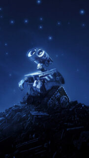 WALL-E Standing on a Trash Pile Blue Aesthetic Mobile Wallpaper