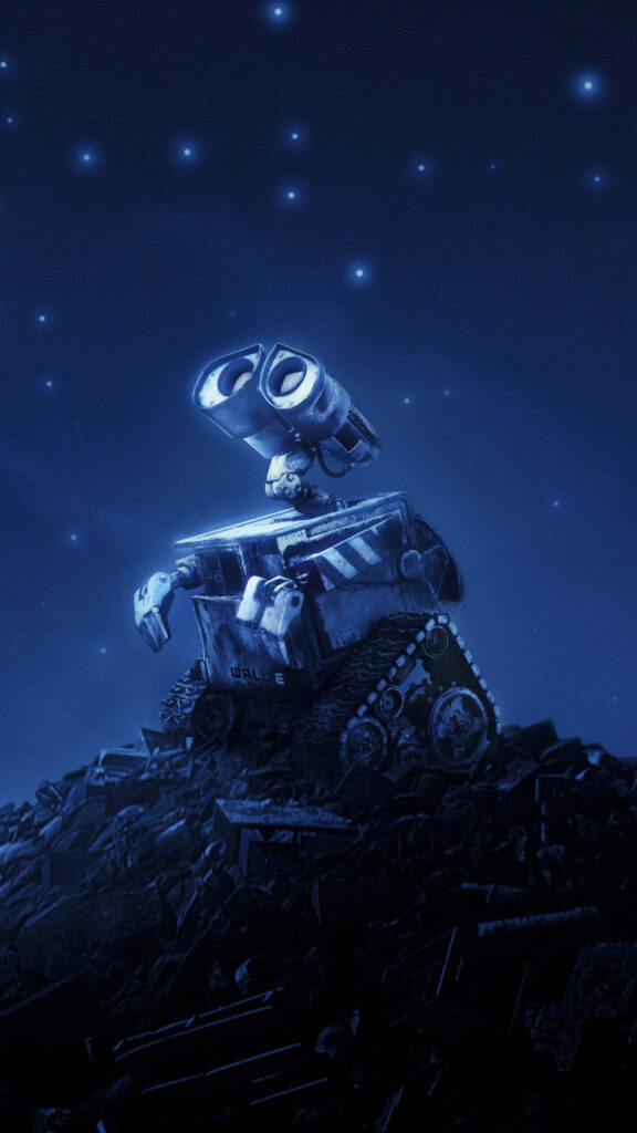 WALL-E Standing on a Trash Pile Blue Aesthetic Mobile Wallpaper