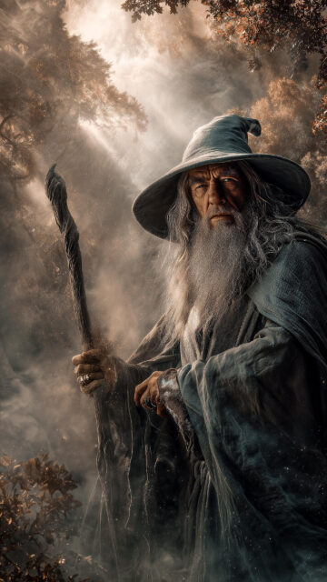 Gandalf the Grey Enchanting Forest Scene Mobile Wallpaper