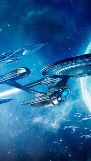 Star Trek Starships Battling in Deep Space Mobile Wallpaper