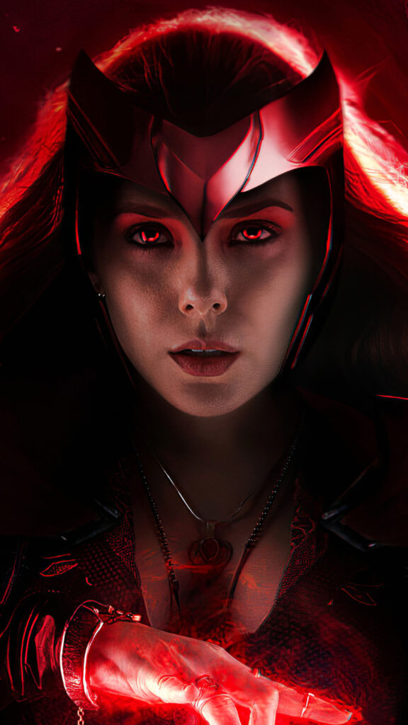 Scarlet Witch Red Aura Cinematic Portrait Mobile Wallpaper