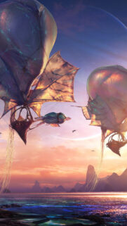 Ethereal Alien Sky Vessels Fantasy Mobile Wallpaper