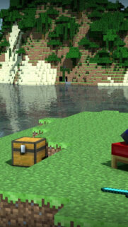 Minimalist Minecraft Landscape Digital Art Mobile Wallpaper