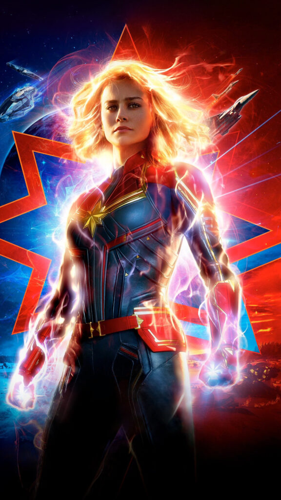 Brie Larson as Captain Marvel Superhero Art Mobile Wallpaper