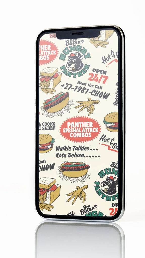 Hungry Panther Street Food Illustration Mobile Wallpaper