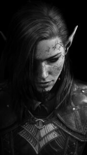 Monochrome Elven Warrior Portrait Mobile Wallpaper