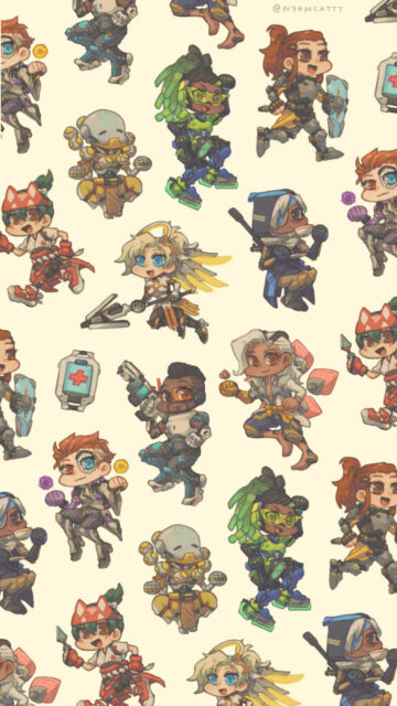 Overwatch Support Heroes Chibi Style Mobile Wallpaper