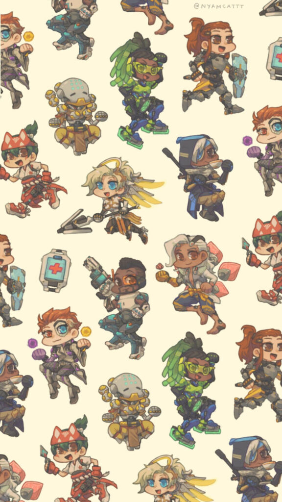 Overwatch Support Heroes Chibi Style Mobile Wallpaper