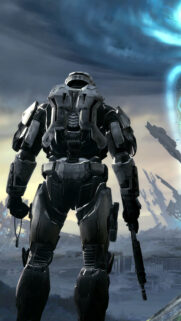 Master Chief Looking at a Portal Halo Mobile Wallpaper
