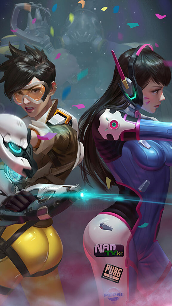 Tracer and D.Va Overwatch Fan Art Mobile Wallpaper