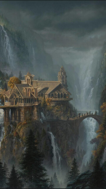 Elven Kingdom Mountain Architecture Fantasy Mobile Wallpaper