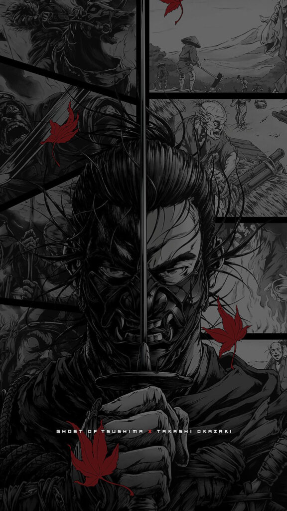 Ghost of Tsushima x Takashi Okazaki Samurai Mobile Wallpaper