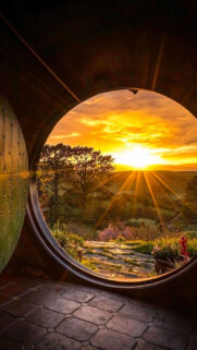 Hobbit Hole Sunset Scenic View Mobile Wallpaper