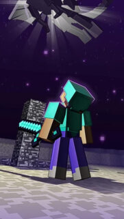 Minecraft Steve Facing The Ender Dragon Mobile Wallpaper