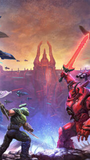 Doom Slayer vs Dark Lord Epic Battle Mobile Wallpaper