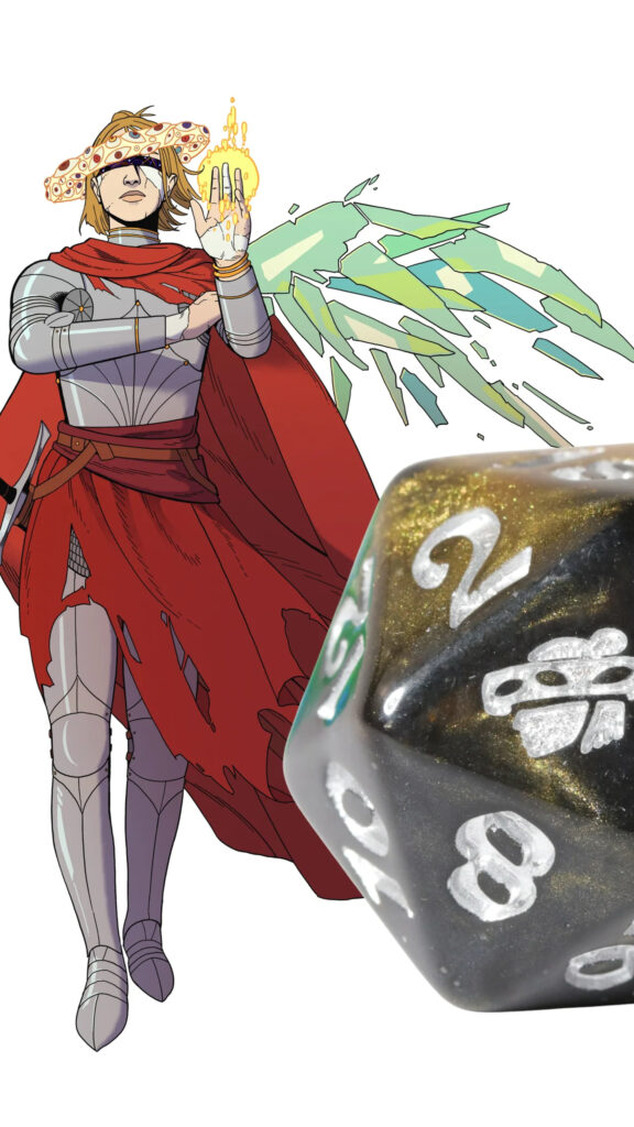 Ethereal Angelic Warrior and D20 Dice Gaming Mobile Wallpaper