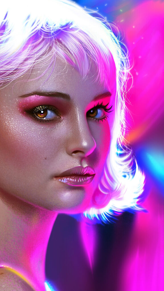 Ethereal Neon Portrait of a Woman Mobile Wallpaper
